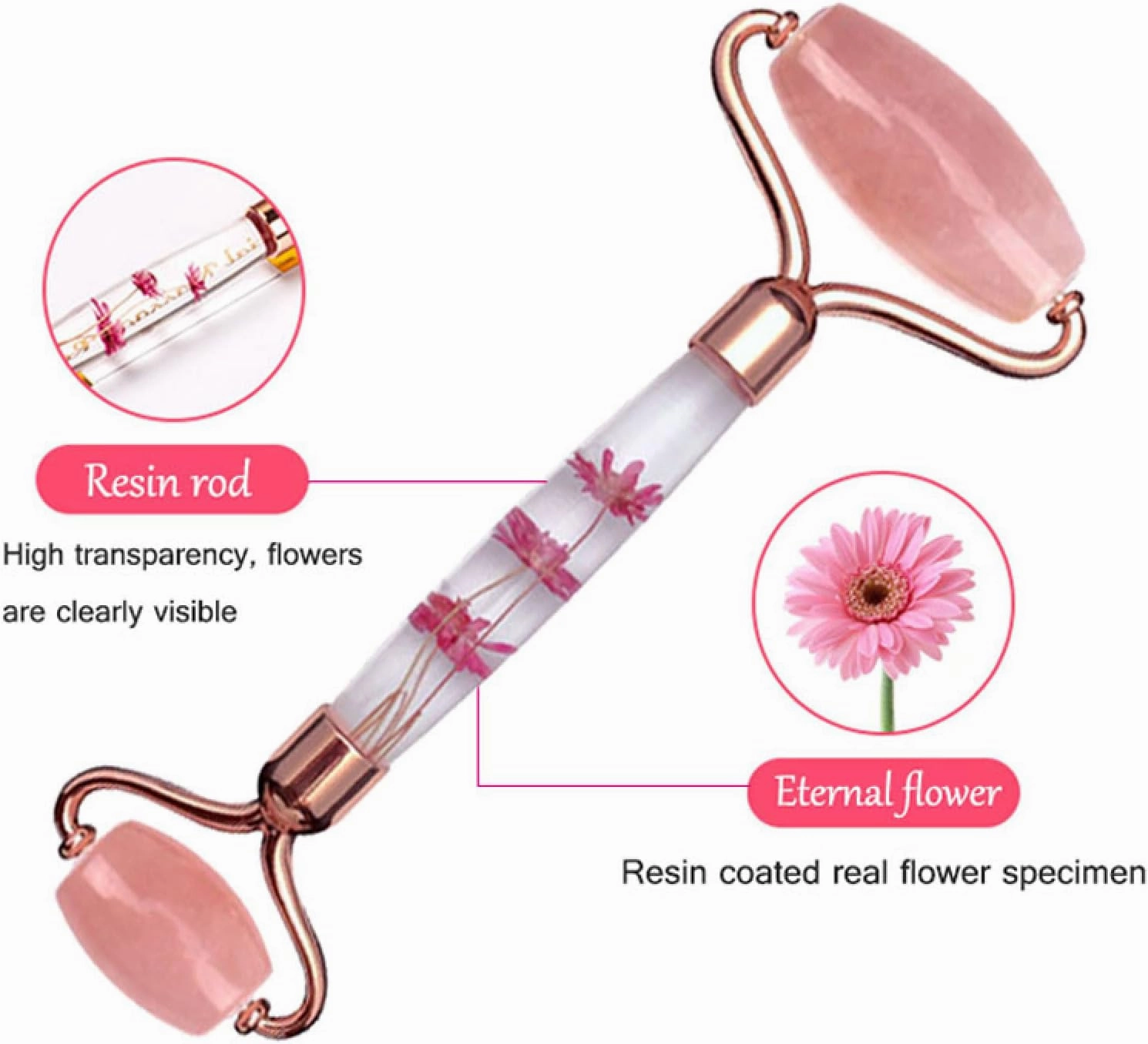 Rose Quartz Gouache Scraper Face Massage Jade Roller Set Natural Gouache Stone Facial Roller Jade,Type I