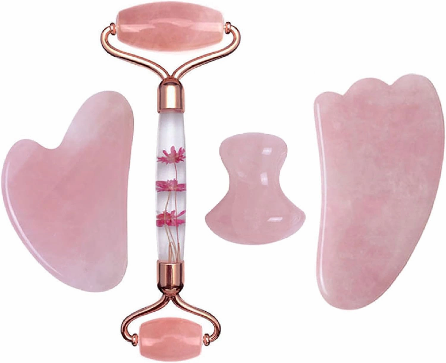 Rose Quartz Gouache Scraper Face Massage Jade Roller Set Natural Gouache Stone Facial Roller Jade,Type I