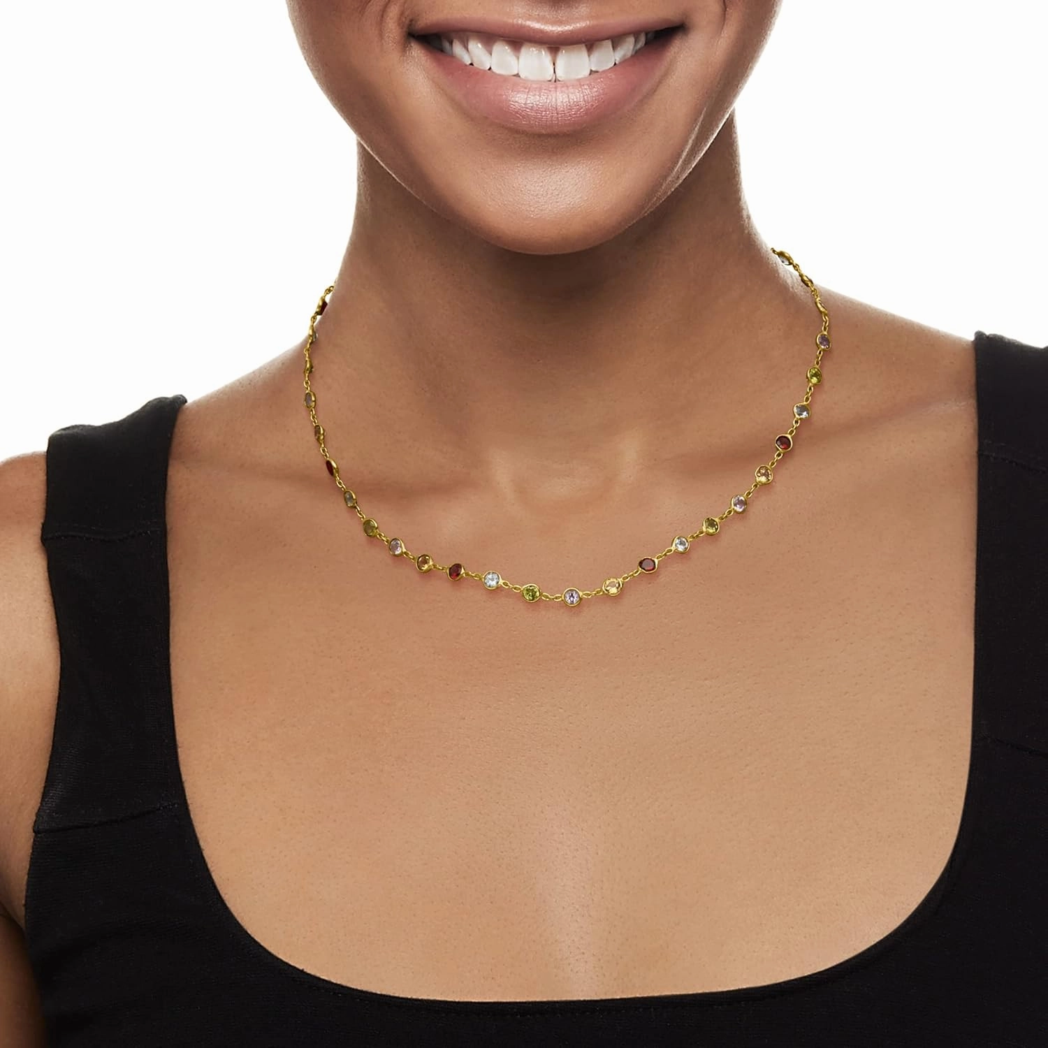 Ross-Simons 8.85 ct. t.w. Bezel-Set Multi-Gemstone Necklace in 18kt Gold Over Sterling