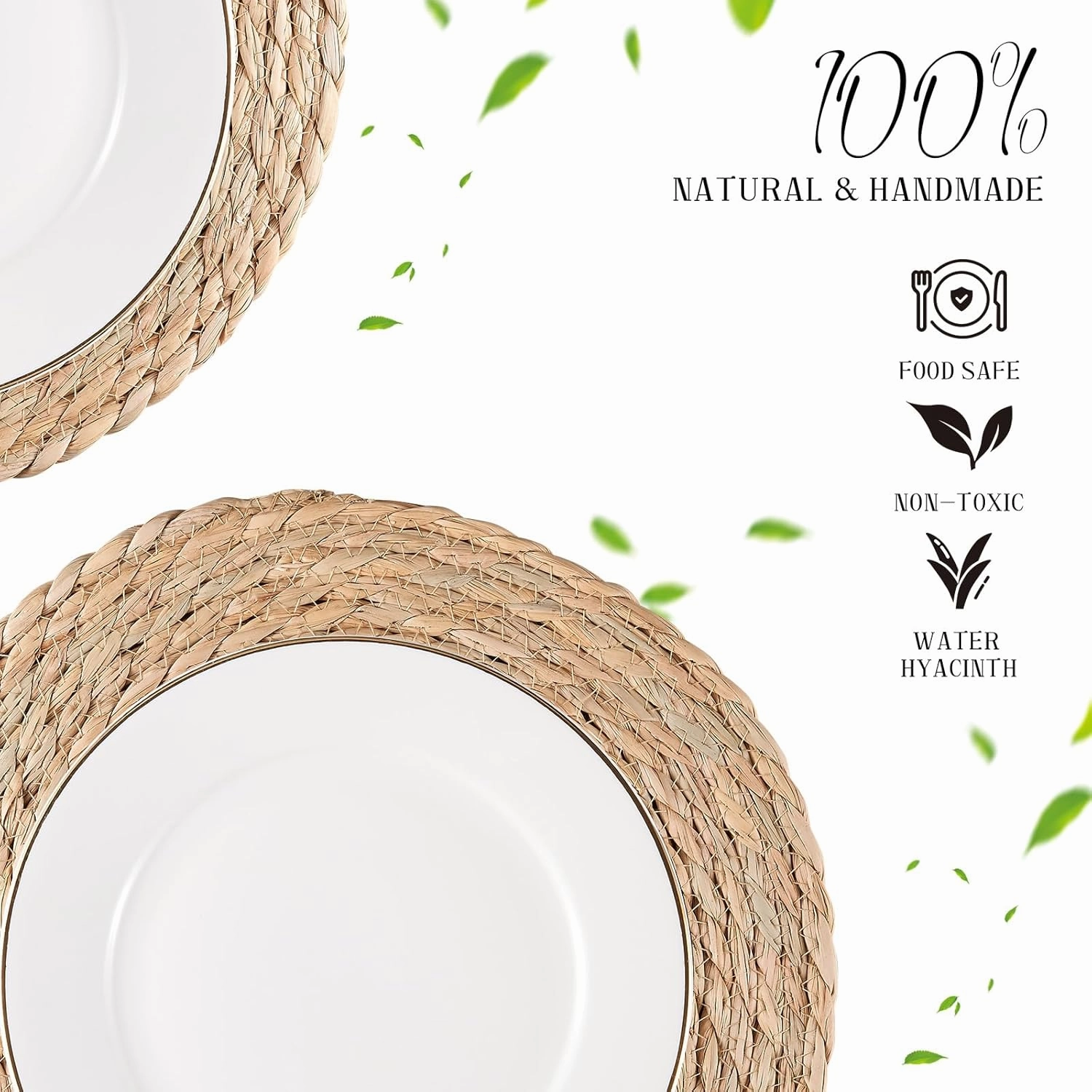 Round Woven Placemats Set of 6, Natural Water Hyacinth Place mats, 12 inch Rattan Placemats Wicker Placemats Farmhouse Boho Braided Heat Resistant Outdoor Placemat Patio Table Place Mats