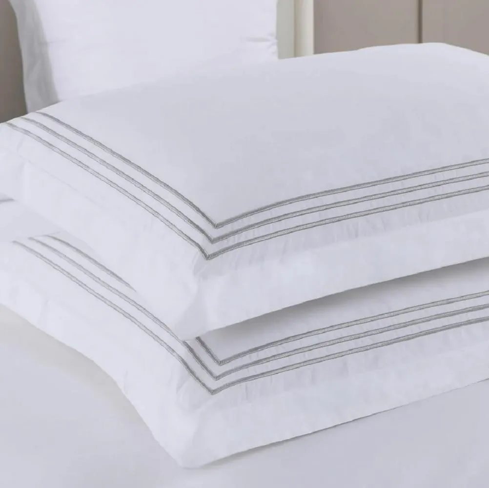 Royal Hotel Bedding Embroidered Adeline 3 Piece Comforter Cover with Pillow Shams, Duvet Cover Set, 100% Cotton Percale, Full/Queen Size, Gray