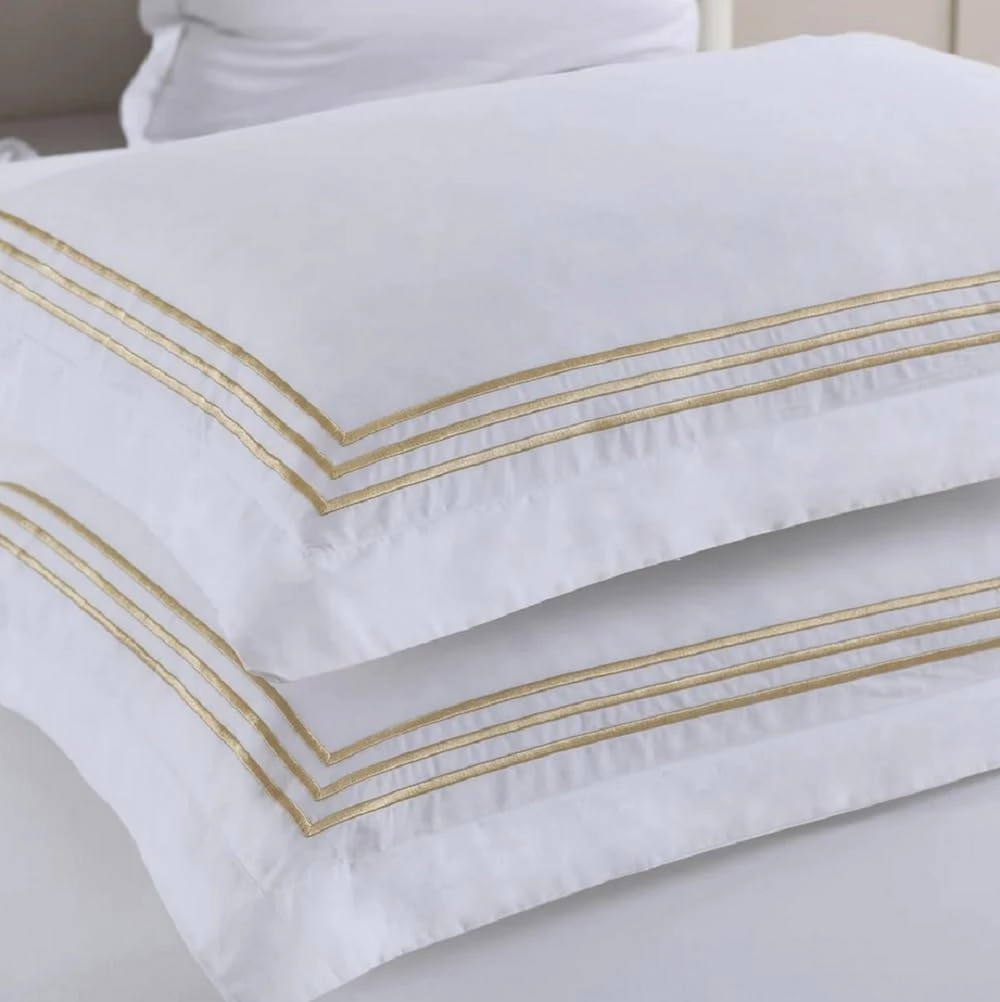 Royal Hotel Bedding Embroidered Adeline 3 Piece Comforter Cover with Pillow Shams, Duvet Cover Set, 100% Cotton Percale, Full/Queen, Gold