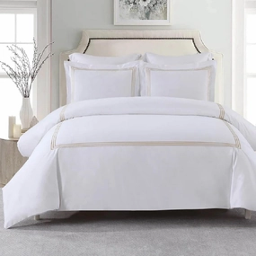 Royal Hotel Bedding Embroidered Adeline 3 Piece Comforter Cover with Pillow Shams, Duvet Cover Set, 100% Cotton Percale, Full/Queen, Gold