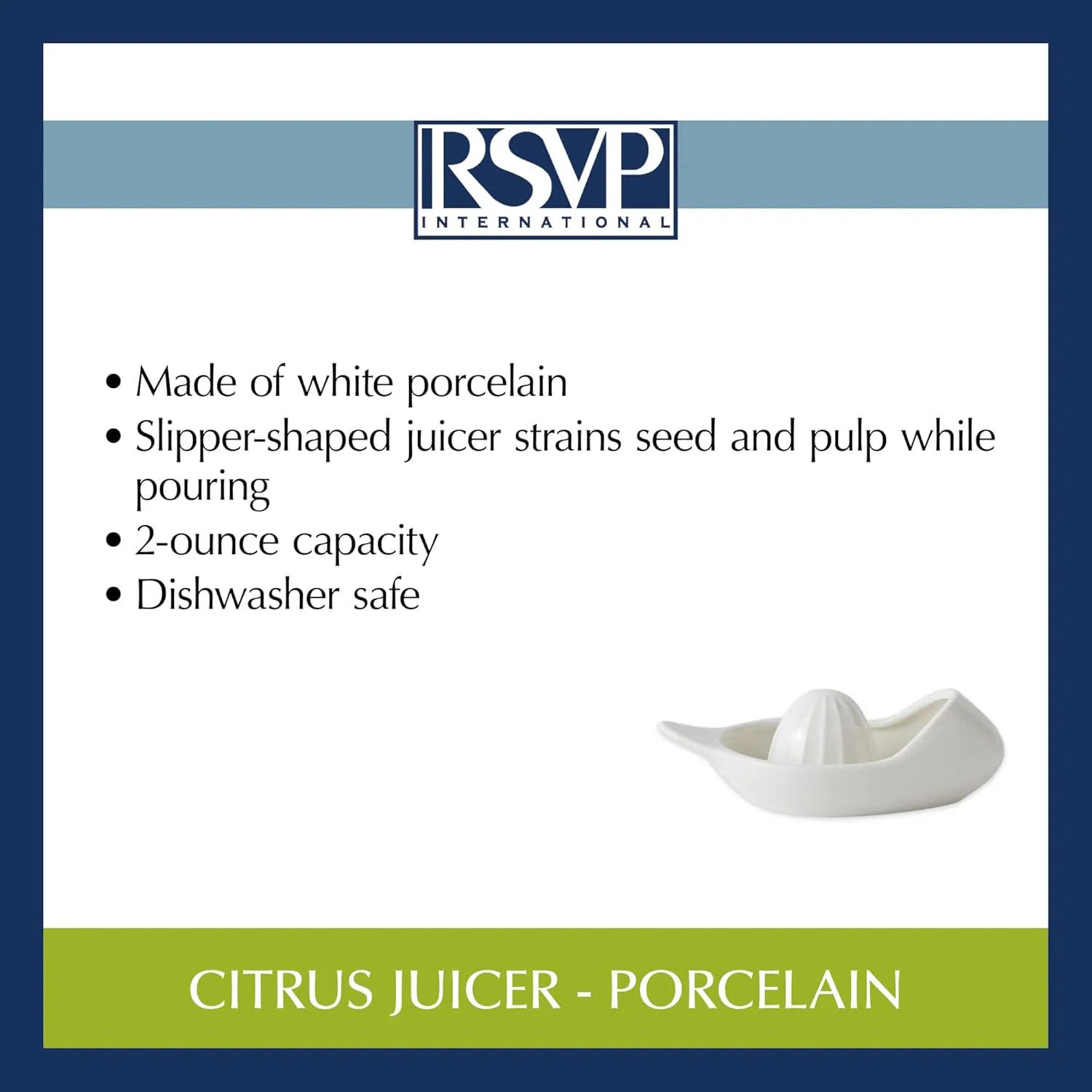 RSVP International Porcelain Kitchen Tool Collection, Citrus Juicer/Stainer, White