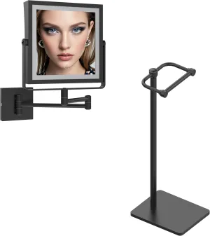 Ruacq Rechargeable Wall Mounted Makeup Mirror with Lights, Toilet Paper Holder Stand, Square Base 2pcs Bathroom Hardware Set, Stainless Steel, Heavy Duty(Matte Black)