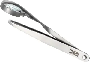 Rubis Classic Stainless Steel Slanted Tweezers with 8x Magnifying Glass for Precise Eyebrows and Hair Removal, 1K120,Rubis Switzerland Swiss Made World Renowned Precision
