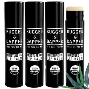 RUGGED & DAPPER Lip Balm for Men - Certified Organic   Natural Ingredients - 4 Pack - Hydrating Mens Chapstick - USA Made