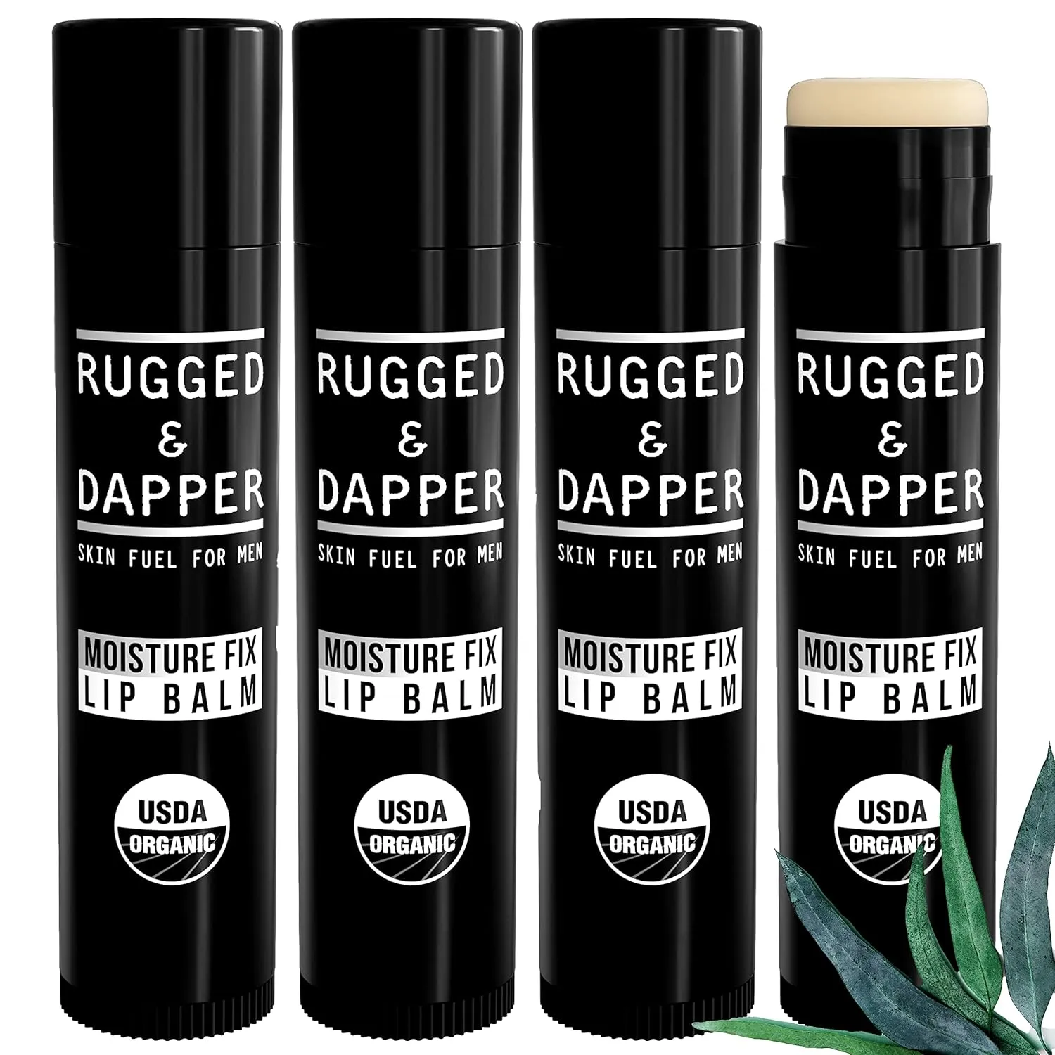RUGGED & DAPPER Lip Balm for Men - Certified Organic   Natural Ingredients - 4 Pack - Hydrating Mens Chapstick - USA Made