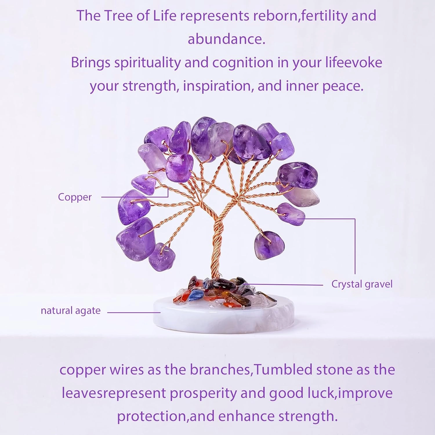 Runyangshi 12pcs Crystal Tree Set Tree of Life Natural Crystal Healing Stones with Agate Base Gemstone Trees Fengshui Good Luck Positive Energy Home Decor