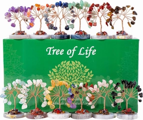Runyangshi 12pcs Crystal Tree Set Tree of Life Natural Crystal Healing Stones with Agate Base Gemstone Trees Fengshui Good Luck Positive Energy Home Decor