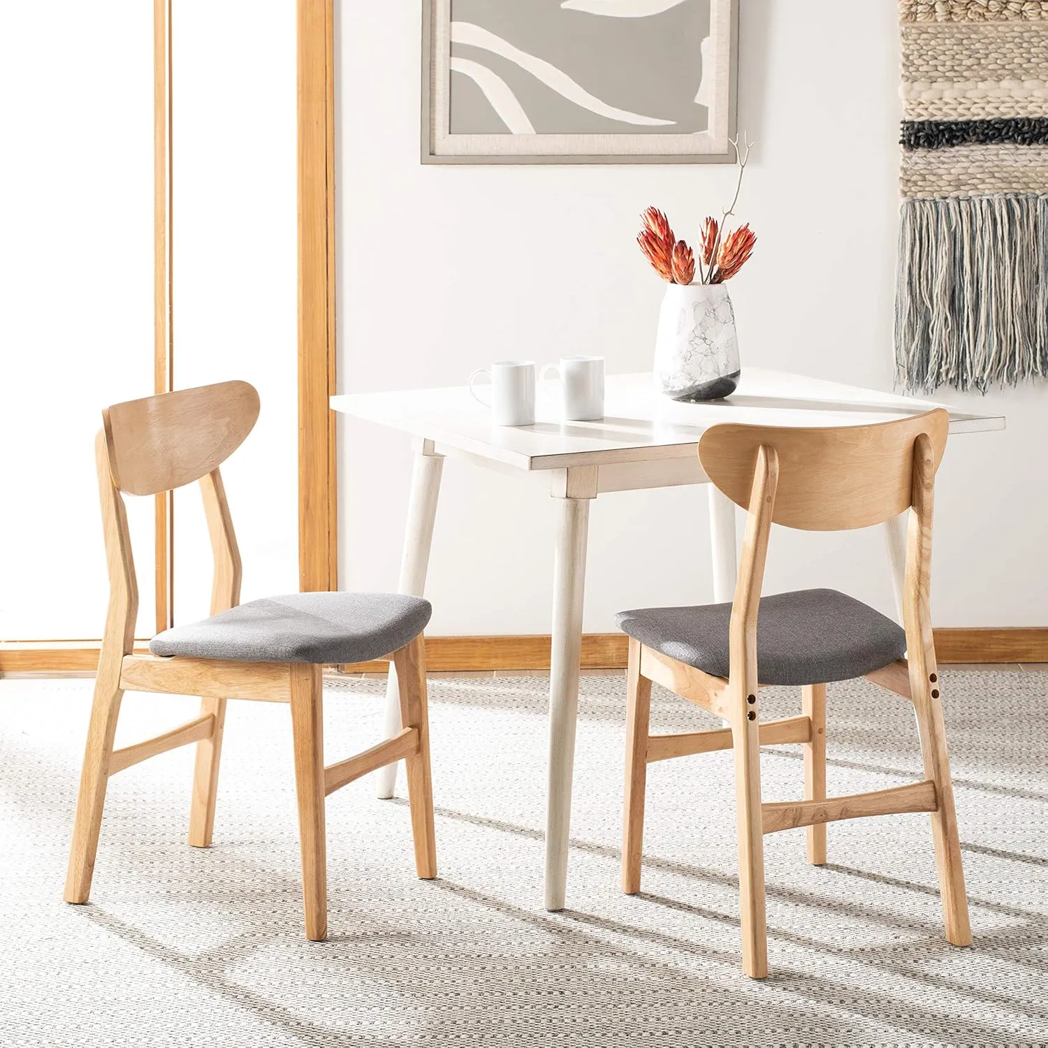 Safavieh Home Lucca Retro Natural and Grey Cushion Dining Chair, Set of 2