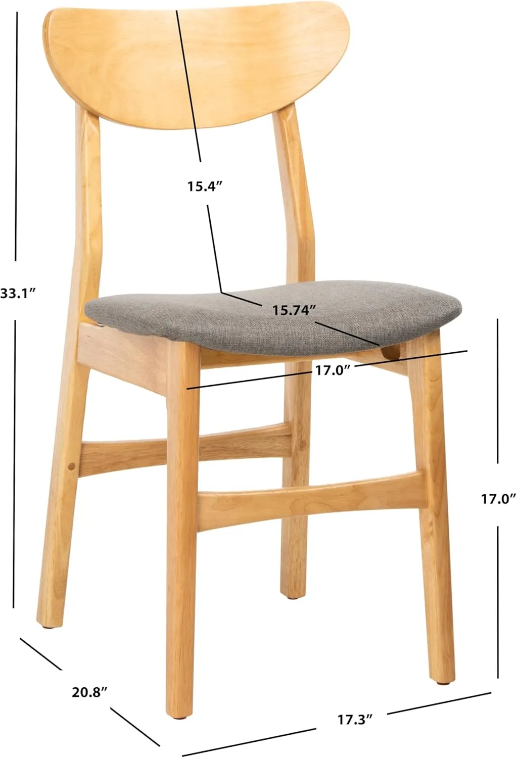 Safavieh Home Lucca Retro Natural and Grey Cushion Dining Chair, Set of 2