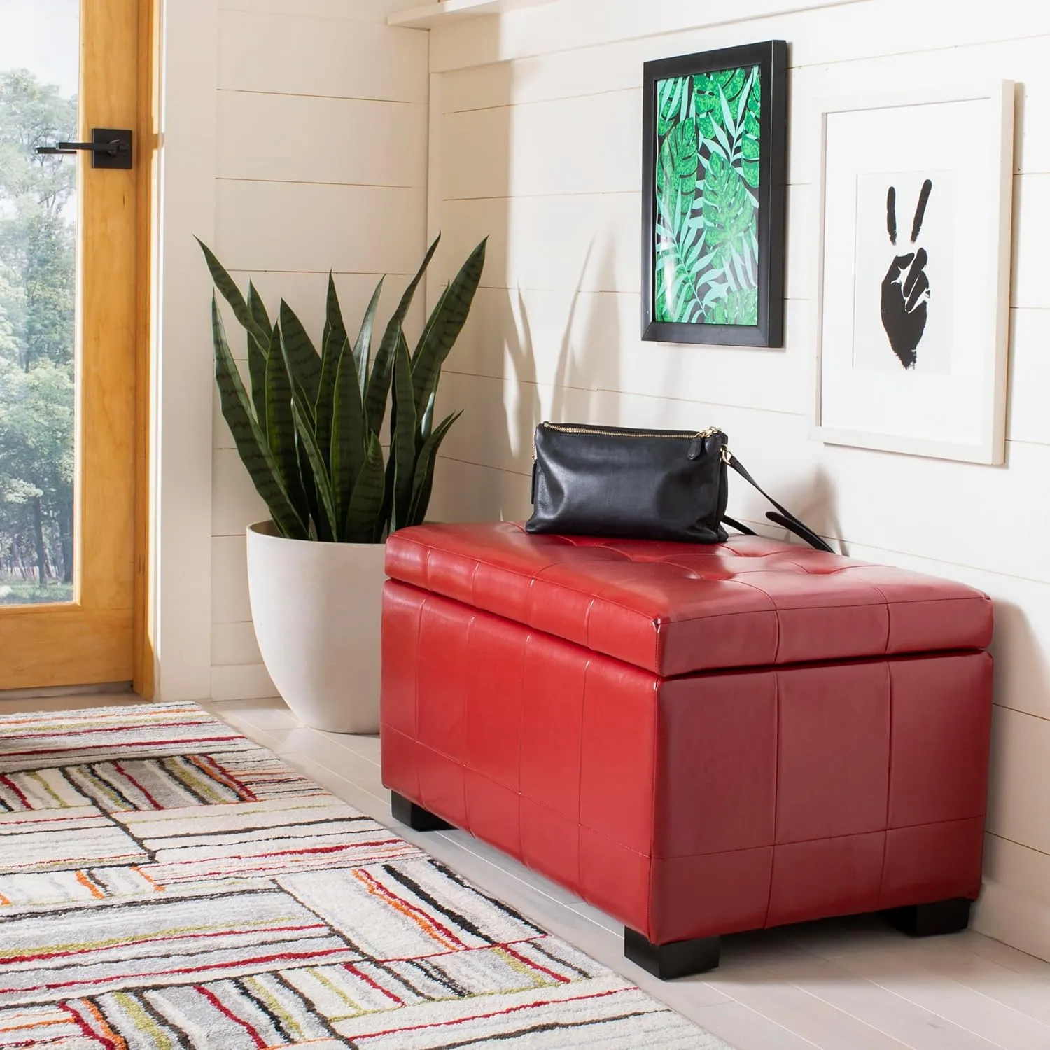 Safavieh Hudson Collection Nolita Leather Small Storage Bench, Red