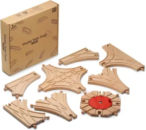 SainSmart Jr. Wooden Train Track 8pcs, Track Expansion Compatible with All Major Brands Toddler Railway Toy Train Set Boys Train Set 3 