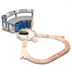 SainSmart Jr. Wooden Train Track with Roundhouse - Railway Toy for Toddlers, Double-Side Tracks Compatible with with All Major Brands - Wood Toy Train for Aged 3 