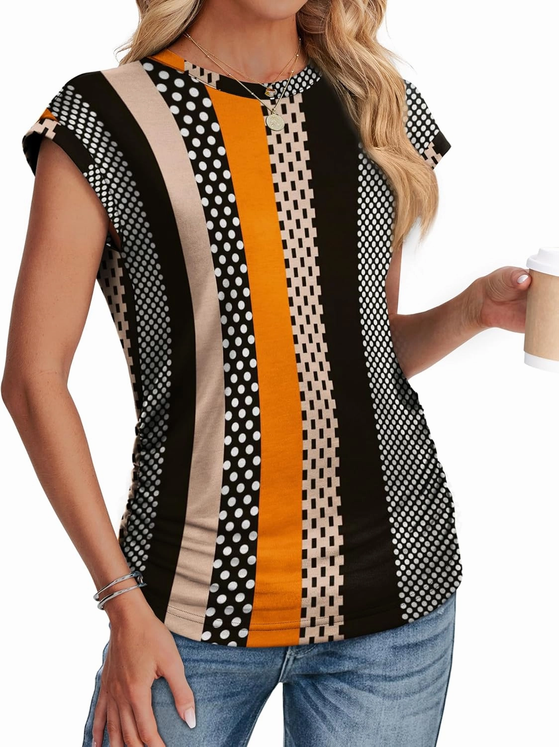SAMPEEL Womens Summer Tops Trendy 2025 Ruched Cap Short Sleeve Tshirts Shirts Crew Neck T Shirts Fashion