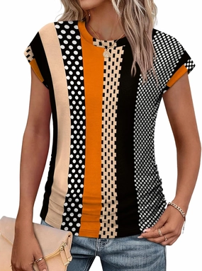 SAMPEEL Womens Summer Tops Trendy 2025 Ruched Cap Short Sleeve Tshirts Shirts Crew Neck T Shirts Fashion