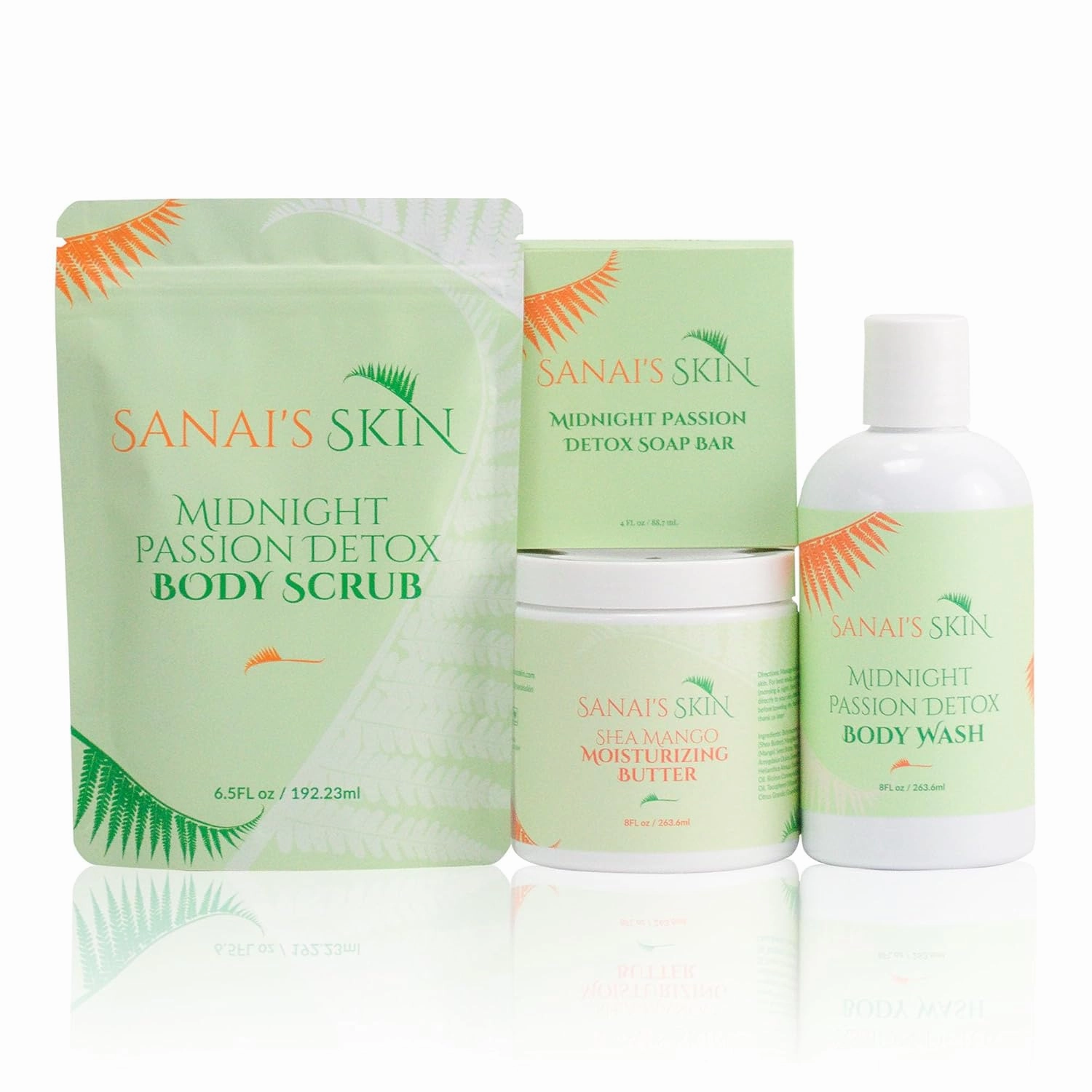 Sanai's Skin Body Care Set | 4-piece Activated Charcoal Detox Collection Self Care Kit | Body Wash, Soap Bar, Body Scrub, Moisturizing Butter | All-Natural Vegan & Cruelty-Free
