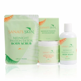 Sanai's Skin Body Care Set | 4-piece Activated Charcoal Detox Collection Self Care Kit | Body Wash, Soap Bar, Body Scrub, Moisturizing Butter | All-Natural Vegan & Cruelty-Free
