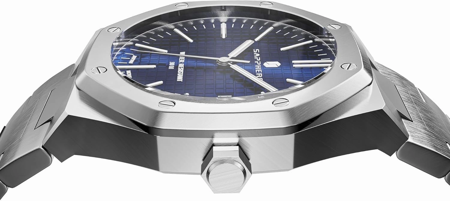 SAPPHERO Watches Men Octagonal Stainless Steel Waterproof Analog Japanese Quartz Wrist Watch Luminous Date Classic Business Luxury Watches for Men Elegant Gifts