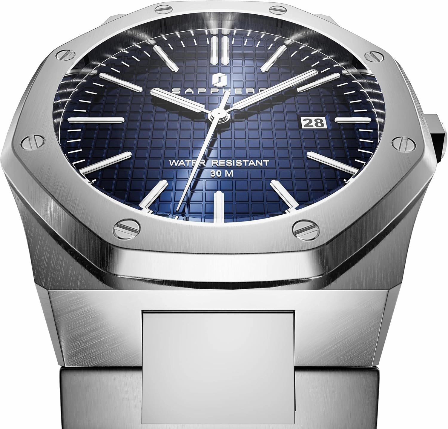 SAPPHERO Watches Men Octagonal Stainless Steel Waterproof Analog Japanese Quartz Wrist Watch Luminous Date Classic Business Luxury Watches for Men Elegant Gifts