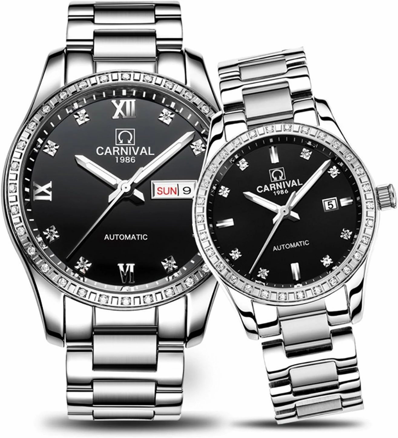 Sapphire - His Hers Couples Watches Gift Set - Stainless Steel Strap - Silver