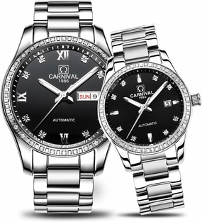 Sapphire - His Hers Couples Watches Gift Set - Stainless Steel Strap - Silver