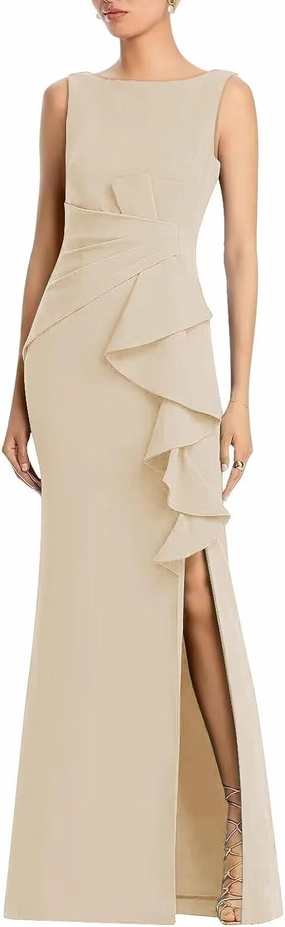 Satin Mother of Bride Dresses for Wedding Long Mermaid Formal Dresses with Slit