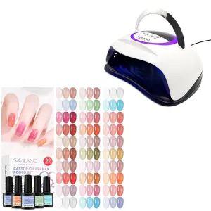 SAVILAND Jelly Gel Nail Polish Set, 30 Colors Translucent Nude Pink Transparent Nail Polish Set SAVILAND 300W U V LED Nail Lamp: Motion Sensor Nail Dryer Super Fast Curing U V Light for Gel Nails with