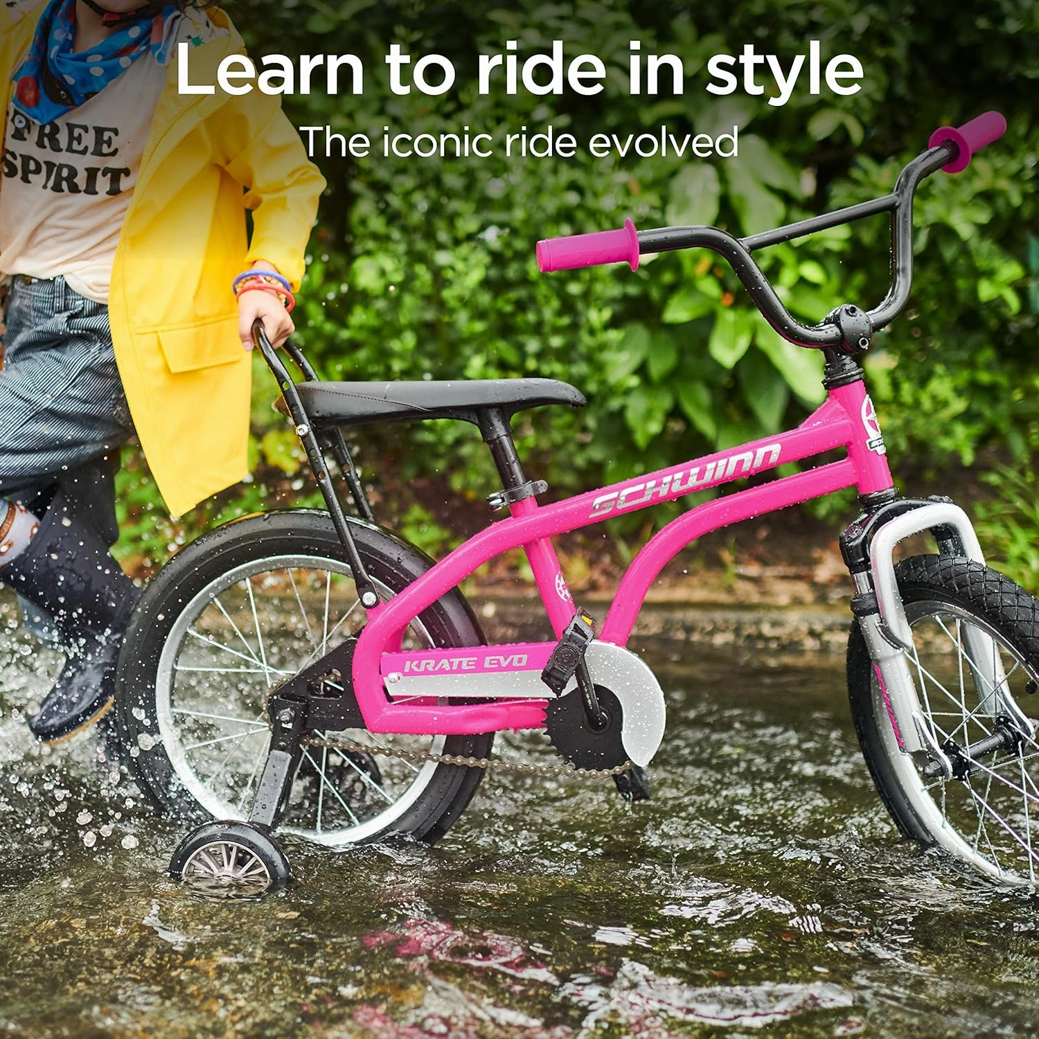 Schwinn Krate EVO Kids Bike for Boys and Girls Ages 3-5 Years, 16-Inch Wheels, Front Suspension, Slik Rear Tire, Rider Height 38 to 48-Inches, Removable Training Wheels, Rear Coaster Brake