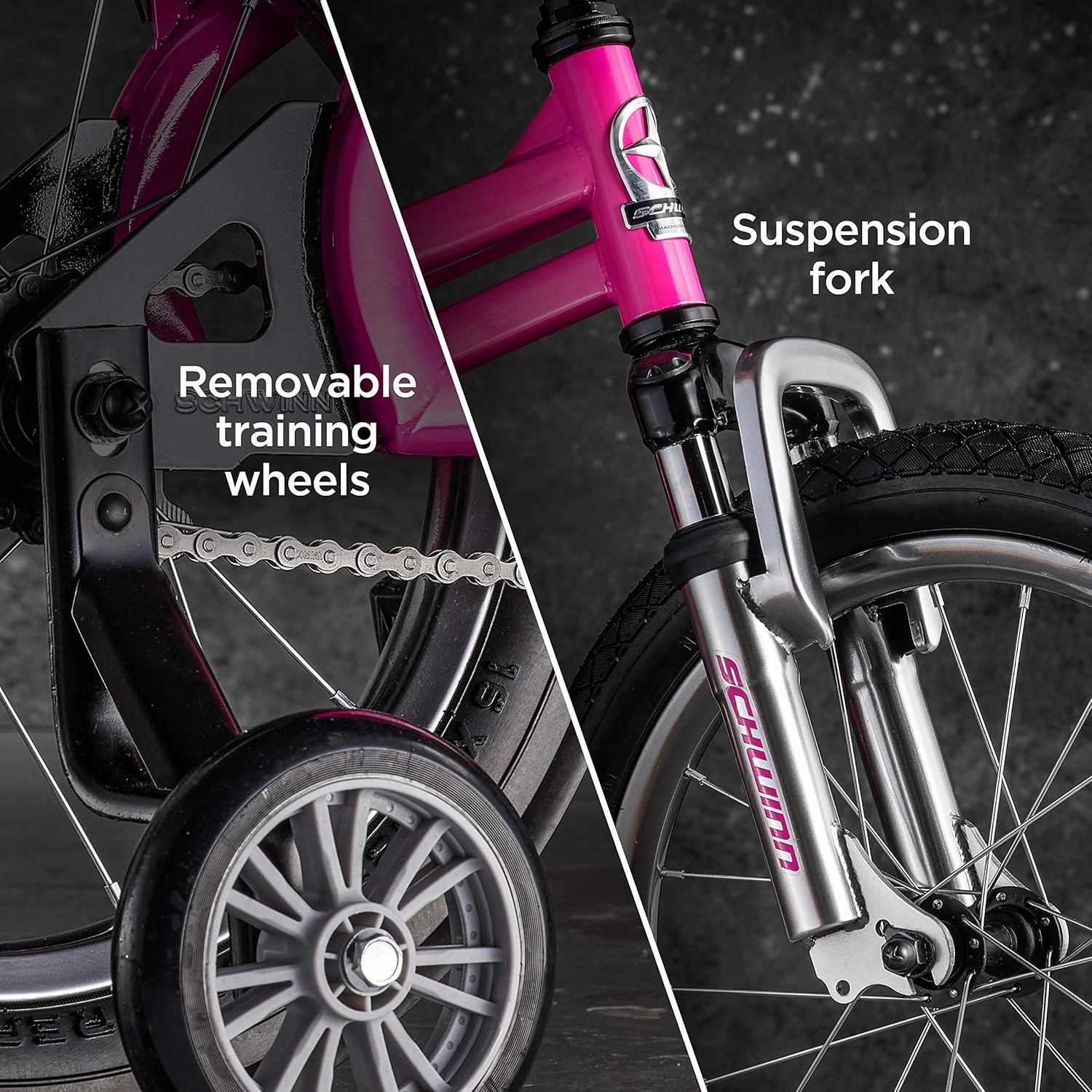 Schwinn Krate EVO Kids Bike for Boys and Girls Ages 3-5 Years, 16-Inch Wheels, Front Suspension, Slik Rear Tire, Rider Height 38 to 48-Inches, Removable Training Wheels, Rear Coaster Brake