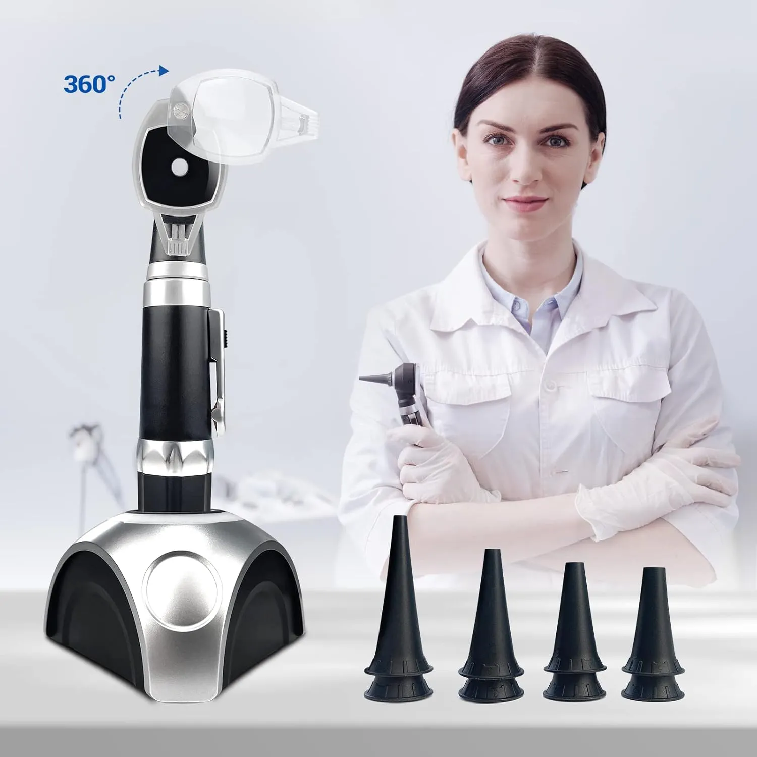 SCIAN Otoscope with Light - Rechargable Diagnostic Ear Care Tool with Fiber Illumination, Pocket Ear Light Otoscope Set for Nurse,Children,Adults,Pets(Black)