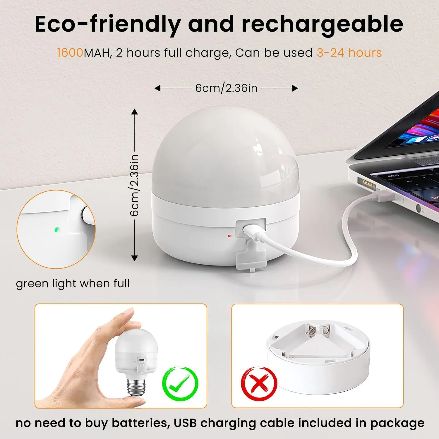 SCOPOW 2Packs E26 Rechargeable Light Bulbs with Remote Control Timer and 3 Color Temperature Magnetically Battery Operated Light Bulbs Dimmer for Non-Hardwired Detachable (5W E26 3Colors 2PC)