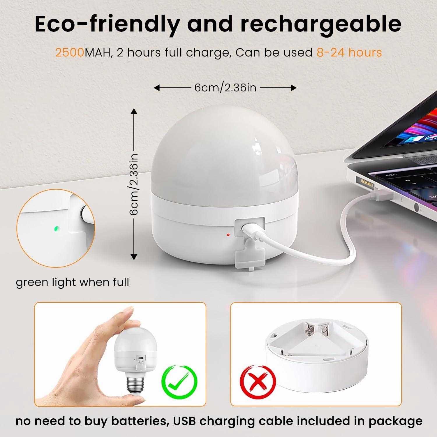 SCOPOW 8W E26 Rechargeable Light Bulbs with Remote Control Timer and 3 Color Temperature 600LM Magnetically Battery Operated Light Bulbs Dimmer for Non-Hardwired(8W E26 3Colors 2PC)
