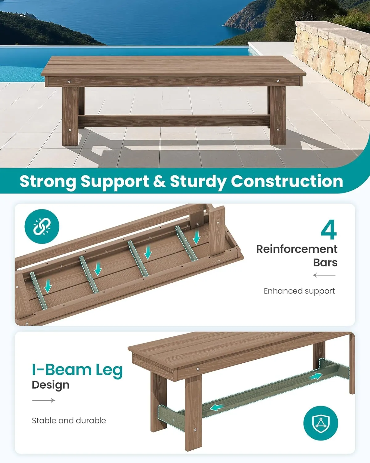 SERWALL 2-Person Outdoor Bench Backless, HDPE Outdoor Benches Weatherproof, 700 Lbs Weight Capacity, Poly Lumber Patio Furniture for Garden, Porch and Park, Brown