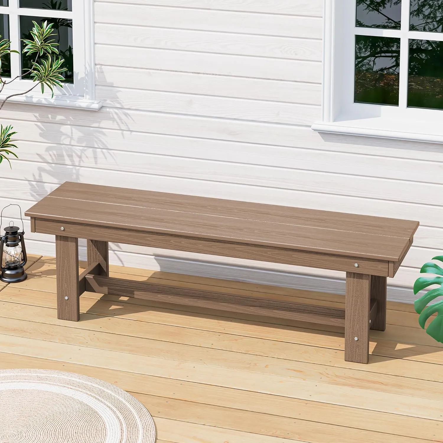 SERWALL 2-Person Outdoor Bench Backless, HDPE Outdoor Benches Weatherproof, 700 Lbs Weight Capacity, Poly Lumber Patio Furniture for Garden, Porch and Park, Brown