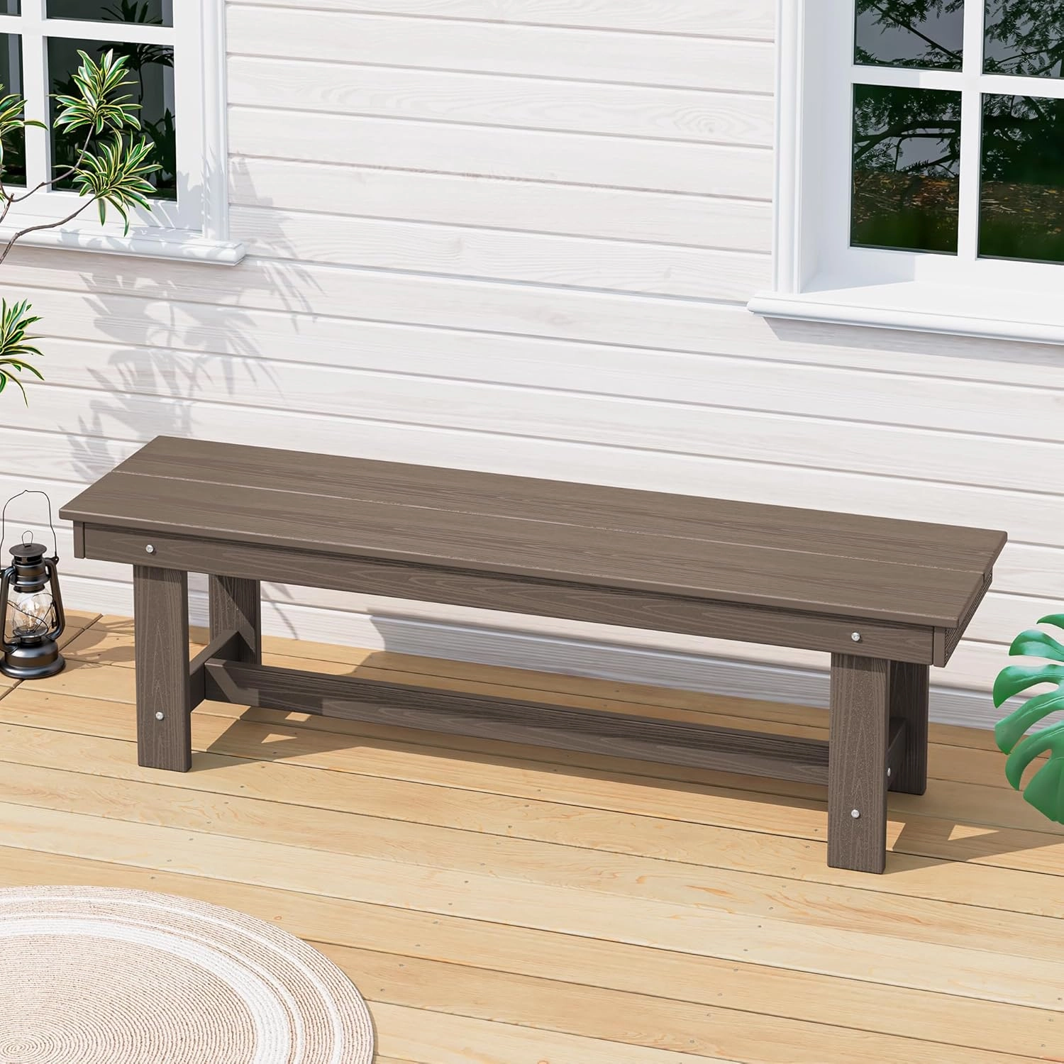 SERWALL 2-Person Outdoor Bench Backless, HDPE Outdoor Benches Weatherproof, 700 Lbs Weight Capacity, Poly Lumber Patio Furniture for Garden, Porch and Park, Coffee