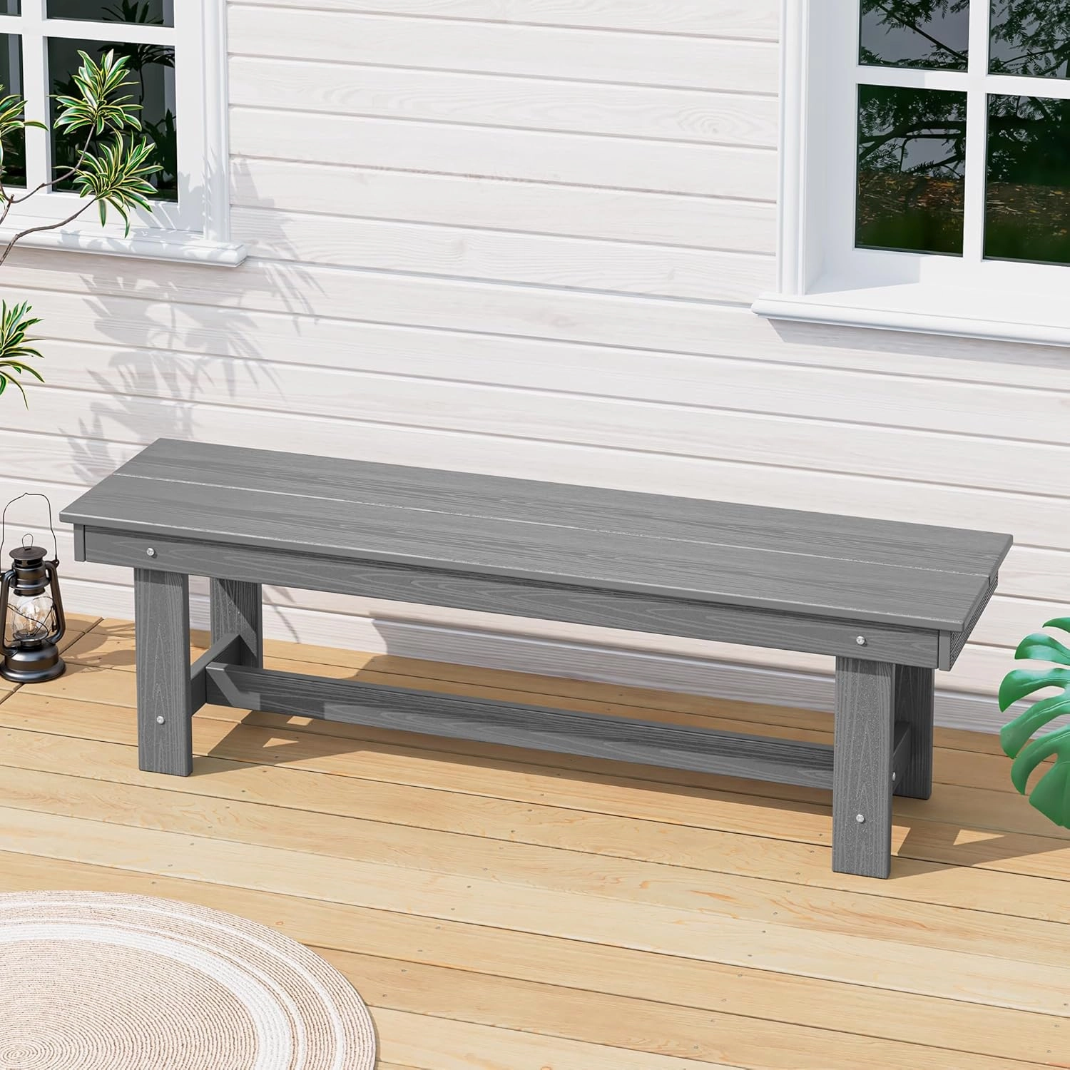 SERWALL 2-Person Outdoor Bench Backless, HDPE Outdoor Benches Weatherproof, 700 Lbs Weight Capacity, Poly Lumber Patio Furniture for Garden, Porch and Park, Grey