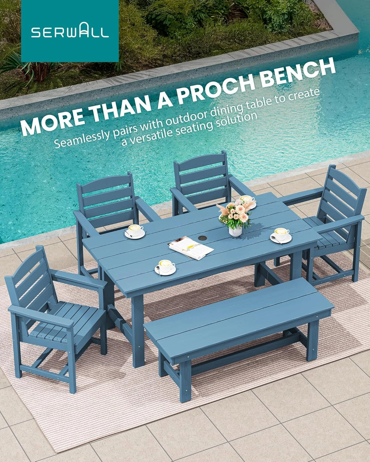 SERWALL 2-Person Outdoor Bench Backless, HDPE Outdoor Benches Weatherproof, 700 Lbs Weight Capacity, Poly Lumber Patio Furniture for Garden, Porch and Park, Navy