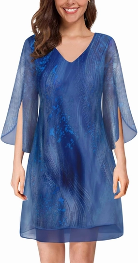 SeSe Code Womens Ruffle 3/4 Sleeve Stretchy Mesh Dress Wedding Guest Dresses