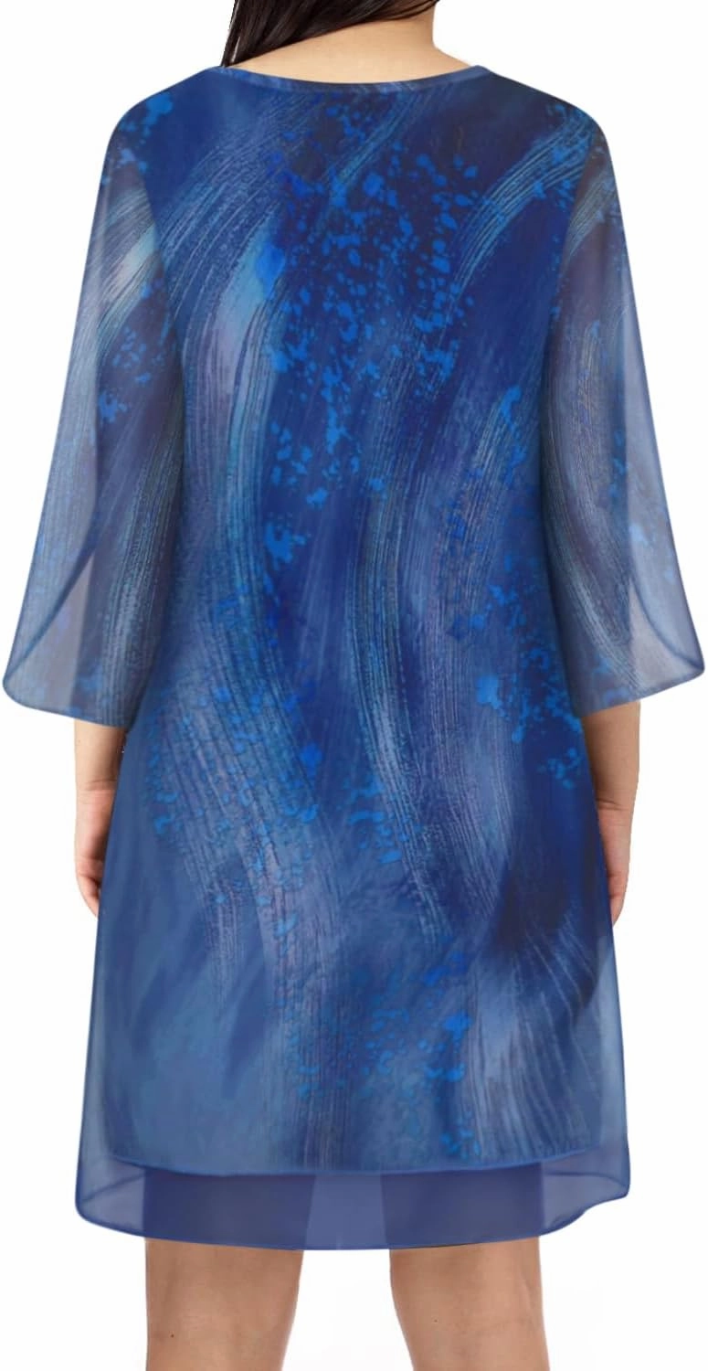 SeSe Code Womens Ruffle 3/4 Sleeve Stretchy Mesh Dress Wedding Guest Dresses