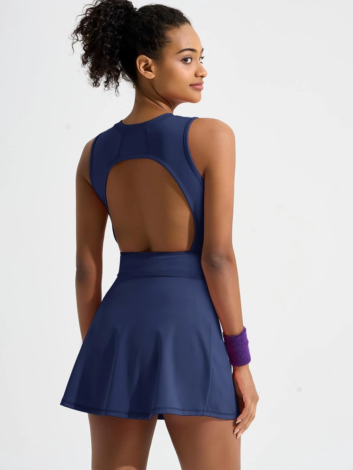 Sexyasasii Womens Tennis Dresses with Shorts Crewneck Side Slit Pockets Backless Adjustable Waistband Workout Athletic Dress