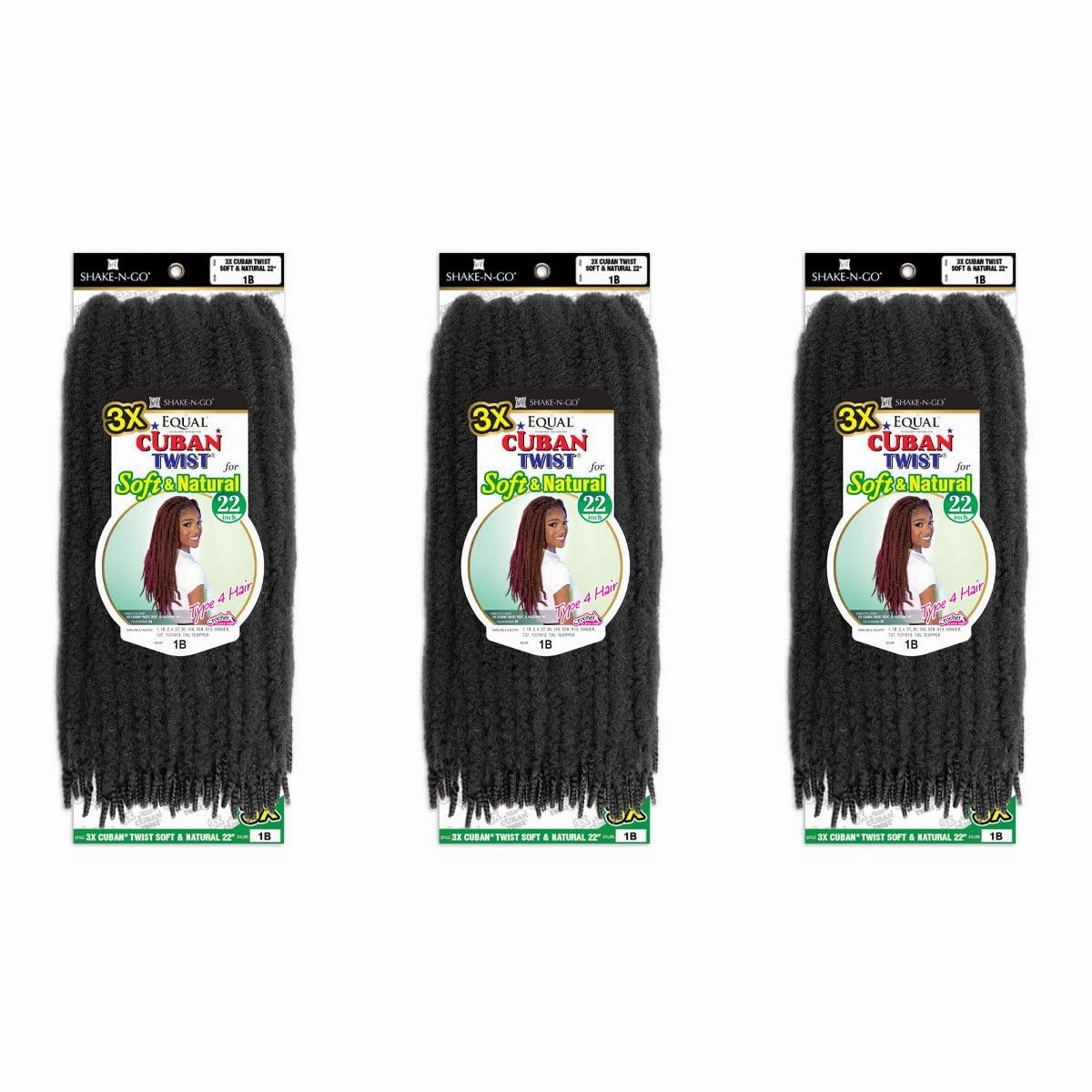 SHAKE-N-GO 3x Cuban Twist Soft & Natural 22" (3-PACK) (GINGER)