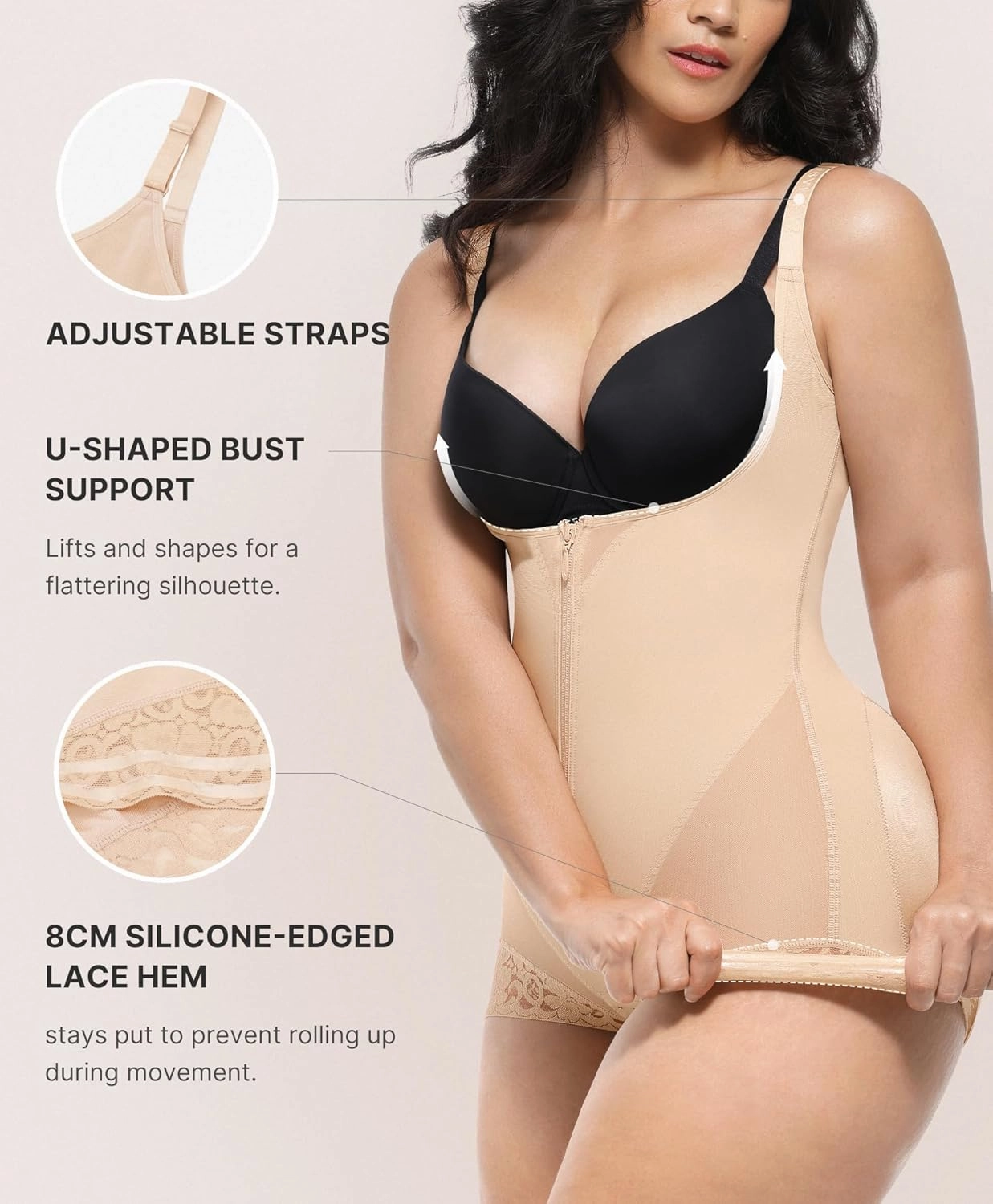 SHAPELLX Shapewear for Women Fajas Colombianas Tummy Control Body Shaper Open Bust Bodysuit with Hook Zipper Closure