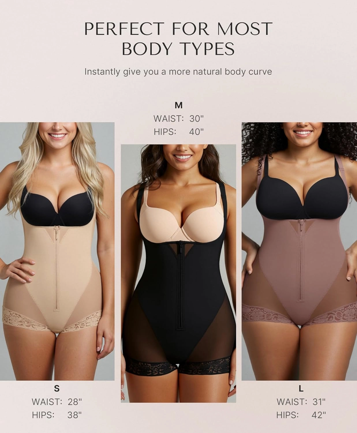 SHAPELLX Shapewear for Women Fajas Colombianas Tummy Control Body Shaper Open Bust Bodysuit with Hook Zipper Closure
