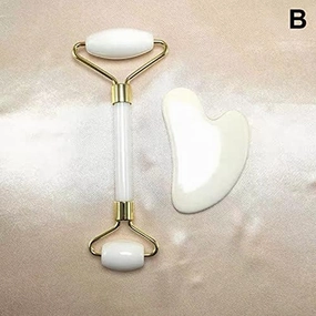 Sharvgun Handmade Facial Massage Roller Guasha Scraping Board Set Double Heads Jade Stone Face Lift Body Slim Neck Thin Lift Massage Tool