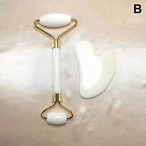 Sharvgun Handmade Facial Massage Roller Guasha Scraping Board Set Double Heads Jade Stone Face Lift Body Slim Neck Thin Lift Massage Tool