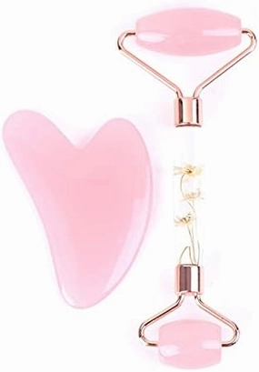 Sharvgun Handmade Facial Massage Roller Guasha Scraping Board Set Double Heads Jade Stone Face Lift Body Slim Neck Thin Lift Massage Tool
