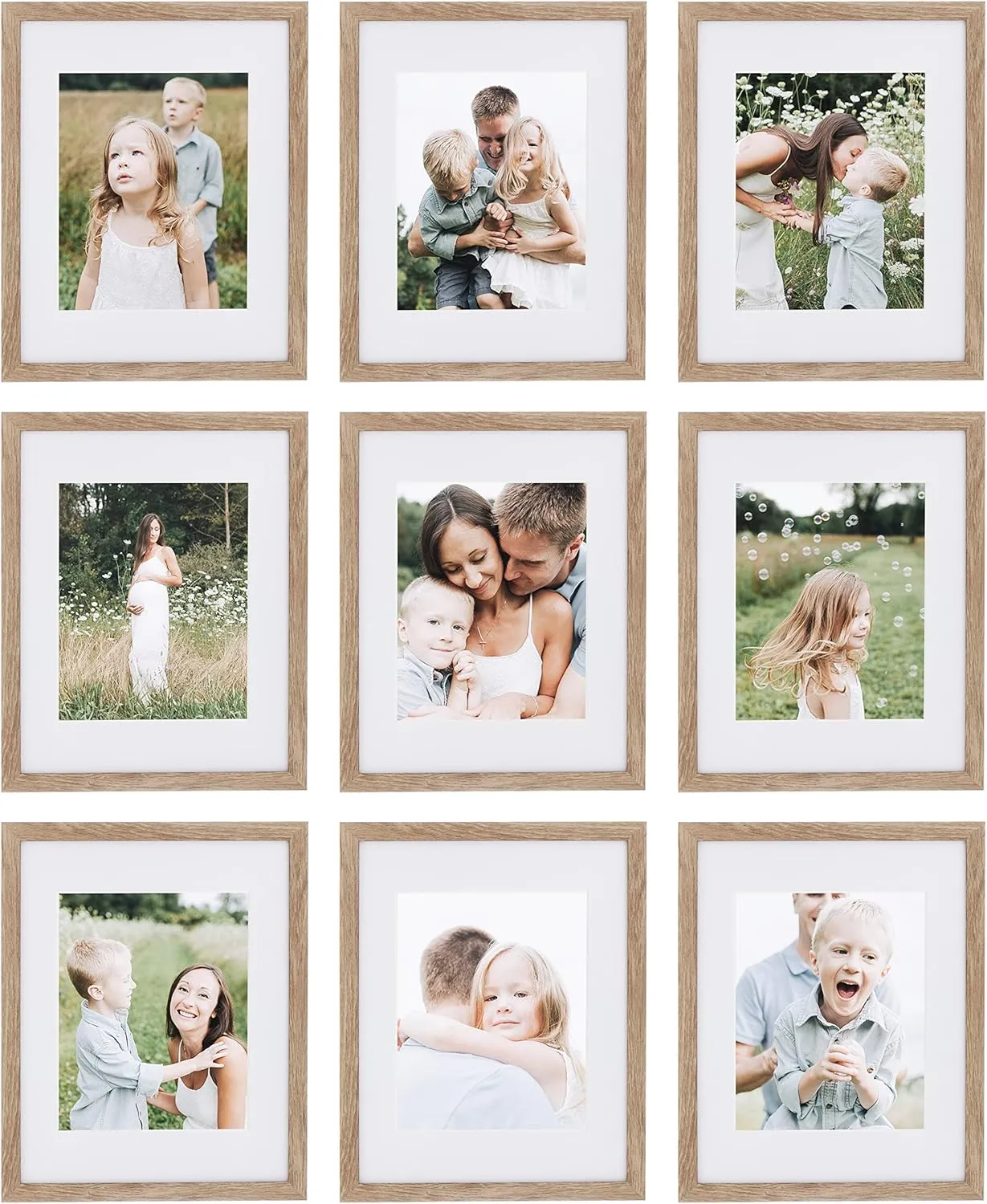 Sheffield Home 9 Piece Gallery Wall Frame Set, 11x14 Inch, Light Natural