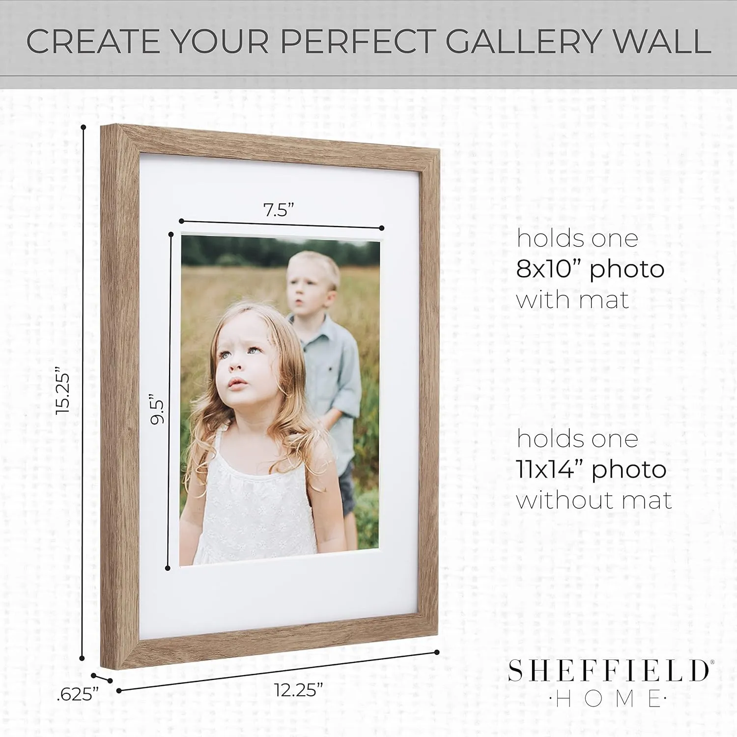 Sheffield Home 9 Piece Gallery Wall Frame Set, 11x14 Inch, Light Natural